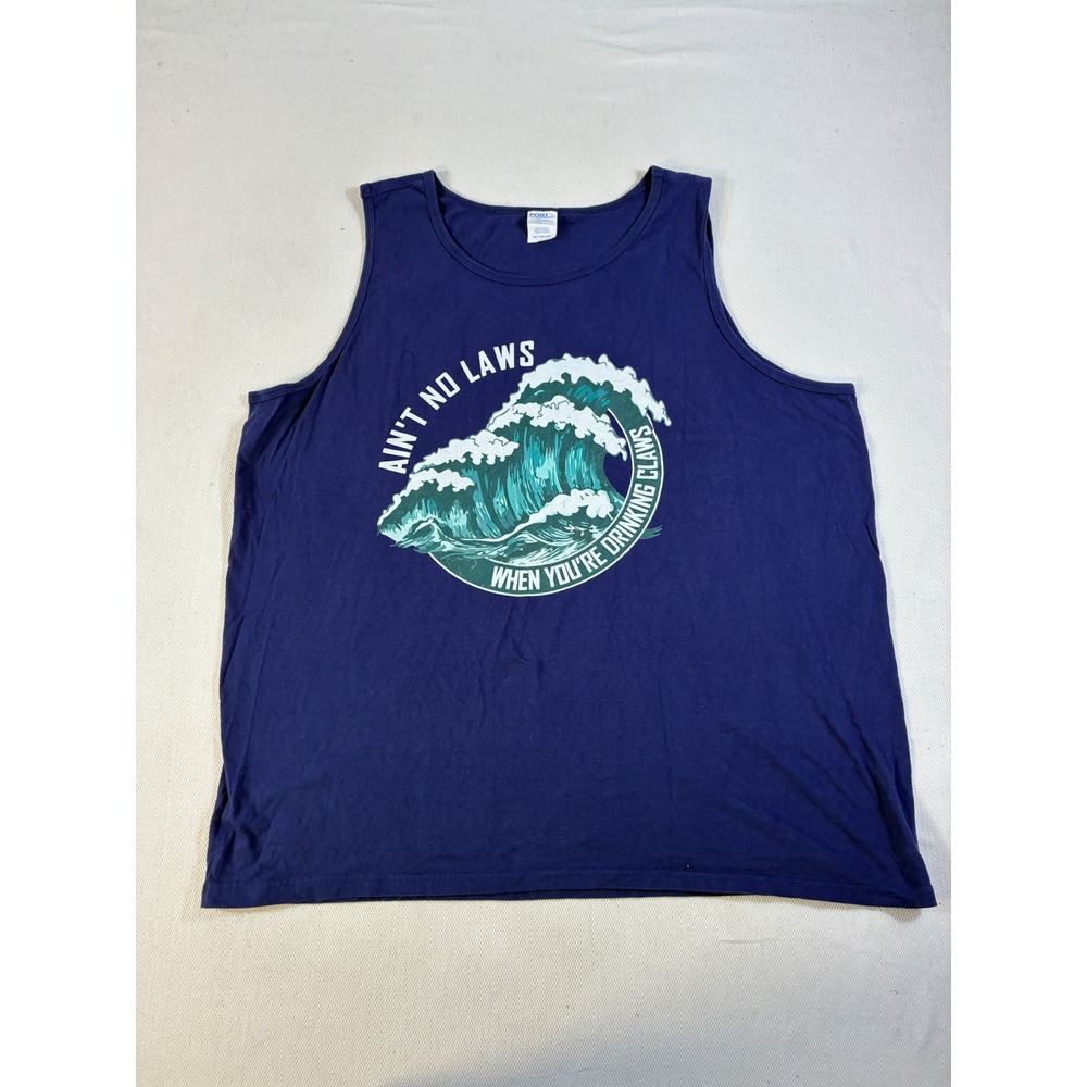 Port & Company Mens‎ 2XL Tank Top Navy Blue Drinking Claws Graphic Wave Meme